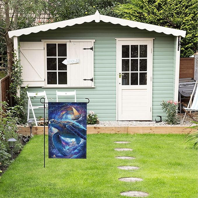 Galaxy Turtles Garden Flag Seasonal Double Sided 12 x 18 Inch Small Yard Flag for Indoor Outdoor Decor Holiday All Seasons