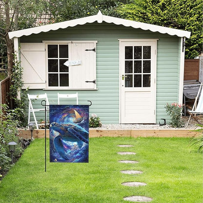 Galaxy Turtles Garden Flag Seasonal Double Sided 12 x 18 Inch Small Yard Flag for Indoor Outdoor Decor Holiday All Seasons