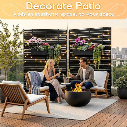 MTART Metal Privacy Screen 72" H x 47.2" Decorative Outdoor Privacy Screen Privacy Panel with Stand for Balcony Deck Patio Lawn Garden, Privacy Fence (Black-Louvered)