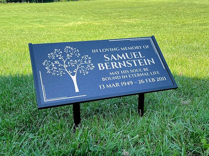 Personalized Black Granite Headstone, Tombstone 12x6 & 24x12 Memorial Grave Marker with Metal Stand, Graveyard Sign