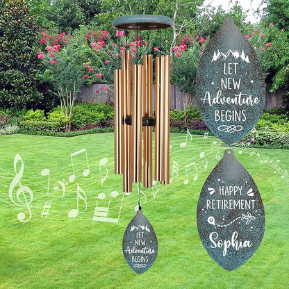 ASTARIN Personalized Happy Retirement Gifts, Custom Name Retirement Wind Chimes for Women Men, 35" Large Deep Tone Wind Chime Retire Gifts for Husband Friends Parents(Produced in USA)