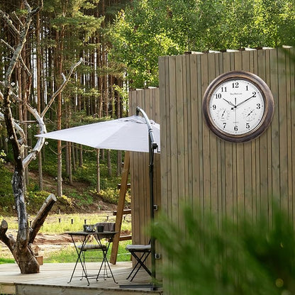 Outdoor Clock 18 Inch, Large Outdoor Clocks Waterproof Weatherproof with Thermometer & Hygrometer Combo, Easy-to-Read Outside Wall Clock for Patio, Garden, Poolside, Backyard, Seniors & Families
