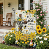 CROWNED BEAUTY Summer Garden Flag Floral Cross God 12x18 Inch Double Sided Small Yellow Seasonal Holiday Decoration for Outside Yard