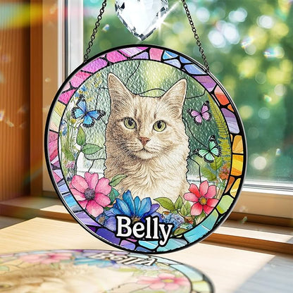 Personalized Pet Portrait Stained Glass Window Hanging, Loss of Dog Sympathy Gift Suncatcher, Cat Keepsake Bereavement Gift from Photo, Dog Memorial Suncatcher for Pet Lover, Cat Mom, Woman