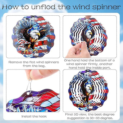 American Eagle Wind Chimes - Metal Flag Windchime with 3D Wind Spinners Indoor Outdoor Art Hanging for Garden Patio Lawn Yard Balcony Home 250 Anniversary Patriotic Decor Gift for Friends