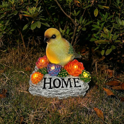 DECOUE Solar Garden Statue with Bird & “Home” Sign, Solar Bird Light Outdoor Decor with Warm LED Glow, Garden Decor for Outside Yard Patio Walkway, Decorative Garden Statue with Succulent Accents