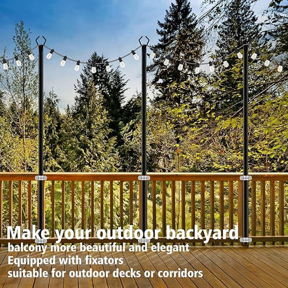 AILBTON 10Ft String Light Poles 6 Pack,Light Poles for Outside Lights,Outdoor with Fence Brackets Hanging Lights,Metal Stand Deck Patio Backyard