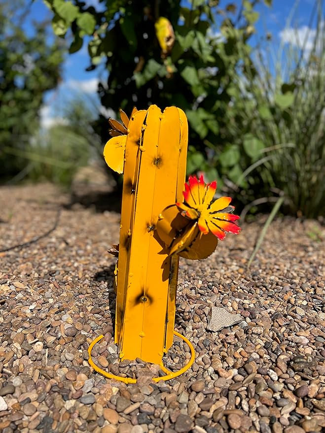 Mini Metal Saguaro - Garden Art (Yellow)