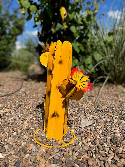 Mini Metal Saguaro - Garden Art (Yellow)