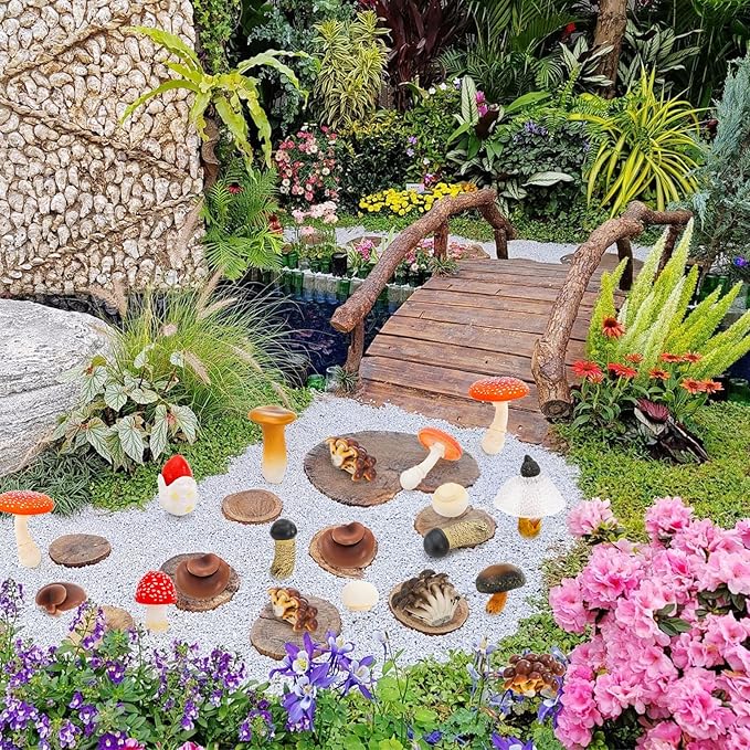 Youeon 12 Pcs Mini Mushroom Figurines Set for Garden Decor, Realistic PVC Tiny Mushroom Ornaments, Cute Miniature Statues for Fairy Garden, Yard, Lawn, DIY Crafts, and Home Decor