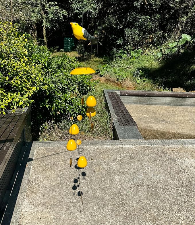 American Goldfinch Bird Wind Chimes with Bells, Large Unique Birds Chimes for Garden Backyard Church Hanging Decor, 40"