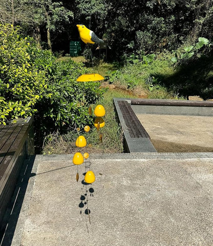 American Goldfinch Bird Wind Chimes with Bells, Large Unique Birds Chimes for Garden Backyard Church Hanging Decor, 40"