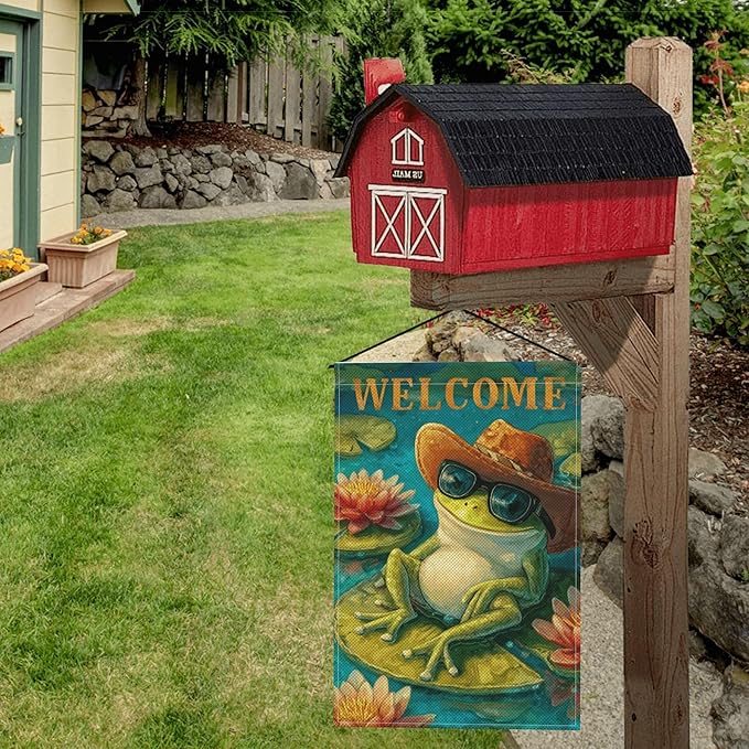 Frog Garden Flag Seasonal Double Sided 12 x 18 Inch Small Yard Flag for Indoor Outdoor Decor Holiday All Seasons
