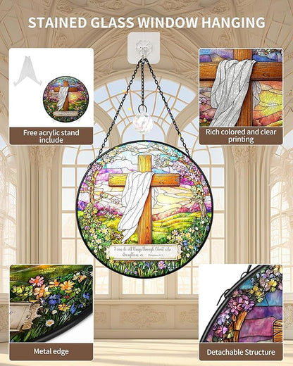 Christian Stained Glass Window Hanging Sun Catcher, Religious Faith for Mom or Grandma, Church Window Decor