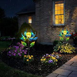Solar Wind Spinner Outdoor Metal - Kinetic Lotus Flower Garden Sculptures & Spinners with Crackle Glass Lighting, 360° Spinning Yard Art Decor for Patio, Lawn, Pathway, Gifts for Women