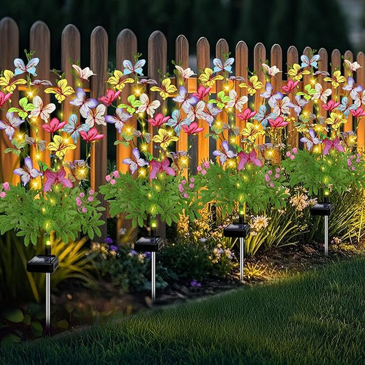 Solar Garden Lights Outdoor Waterproof,4 Packs Solar Swaying Butterfly Lights Decor,Gardening Butterfly Gifts for Mom Women,Solar Flowers Plant Lights Decorative Stakes for Yard Patio Lawn Pathway