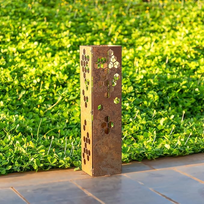 Rusty Garden Column, Modern Garden Statues, Outdoor Modern Sculpture, Natural Rustic Patio Columns, Vintage Gardens Pillar with Lid, Walkway Decor, Front Door Housewarming Gifts
