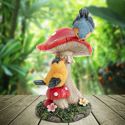 Leekung Bird Garden Statue for Outdoor Decorations,Bird Figurines Mushroom Statue for Garden Decor,Birds Decoration for Patio Yard Lawn Home Shelf Decor Accent,Birds Gifts for Mom