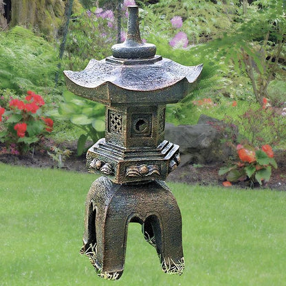 Bellaa 24429 Pagoda Stupa Zen Garden Decor Lawn Ornament Nara Japanese Style Asian Temple Lighthouse Oriental Lantern Toro Outdoor Statue Polyresin Brown 17 Inch