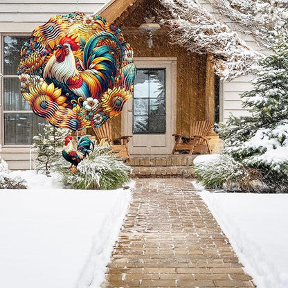 Rooster Wind Spinners, Chicken Gifts for Women Mom Grandma Wife, 12 inch 3D Stainless Steel Hanging Wind Spinners Outdoor for Garden Decorations, Christmas Thanksgiving Birthday Ornament Gifts