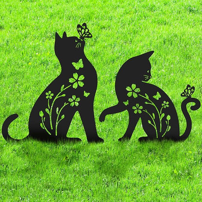 Ouddy Mode 2 Packs Cat Garden Decor for Outside, Cat Gifts for Women/Men/Mom/Grandma, Metal Decorative Garden Stakes for Outdoor Lawn Statues Yard Art