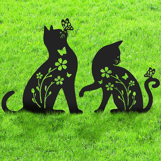 Ouddy Mode 2 Packs Cat Garden Decor for Outside, Cat Gifts for Women/Men/Mom/Grandma, Metal Decorative Garden Stakes for Outdoor Lawn Statues Yard Art