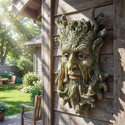 10.3" Whimsical Tree Face Sculpture, Garden Peeker Statue, Outdoor Trunk Tree Huggers Art, Landscape Accent Ornament, Hanging Fairy Elve Figurine for Yard Art, Trees Decor Wall Mounted Statues