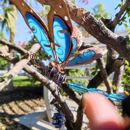 Luminous Dragonfly Butterfly Wind Chimes-Creative Hanging Glow in Dark Night Outdoor Windchimes Decoration for Home Garden Window Yard Patio (Dragonfly) Blue