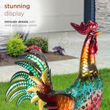 Alpine Corporation 16" Tall Outdoor Metal Standing Rooster Statue with Vibrant Design, Garden Decor, Metallic Red