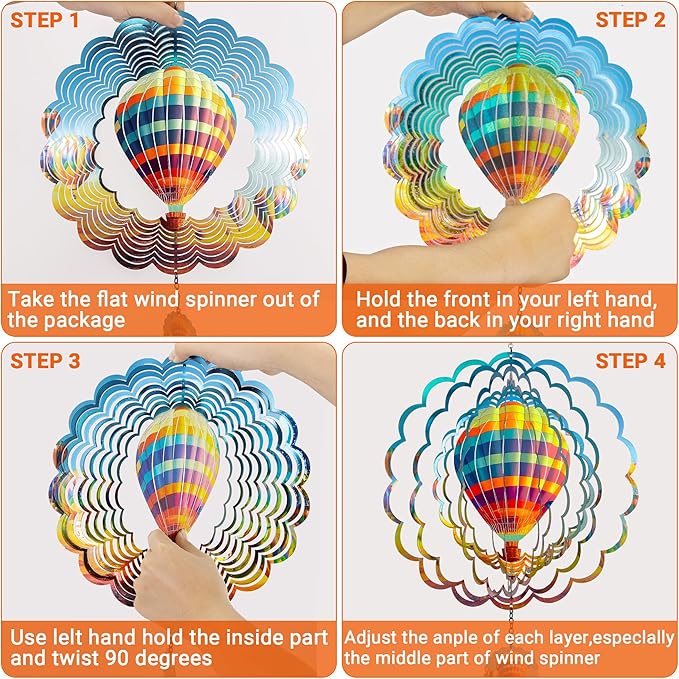 Hanging Decor Outdoor,Outdoor Garden Decor,Wind Spinners Outdoor Colorful Hot Air Balloon Hanging Decor,Ornaments Kinetic Yard Art, Valentine Gifts for Women,Family,Friends