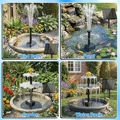 Yeomi Solar Water Fountain for Bird Bath, Upgrade 2W 7V Solar Powered Water Pump with Adjustable Flow, Solar Fountain Kit for Bird Baths Small Pond Garden Water Feature