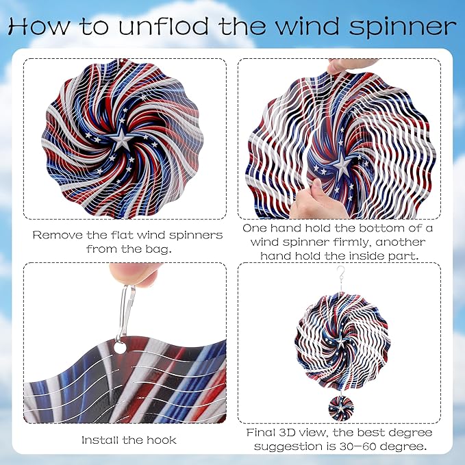 Metal Wind Spinners Outdoor - American Flag 3D Hanging Wind Spinner 250 Anniversary Ornaments Patriotic Decor Kinetic Spinning Art Sculpture for Patio Lawn Garden Gifts for Women Men Friends