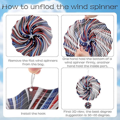 Metal Wind Spinners Outdoor - American Flag 3D Hanging Wind Spinner 250 Anniversary Ornaments Patriotic Decor Kinetic Spinning Art Sculpture for Patio Lawn Garden Gifts for Women Men Friends