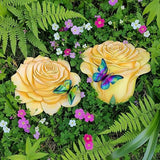 Garden Stepping Stones Outdoor Walkway – Resin Rose Flower Pavers for Path, Lawn & Backyard – Round Decorative Yard Art Decor, Friendship giveaways – Set of 2, Yellow