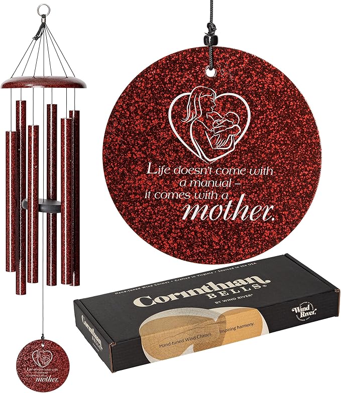 Corinthian Bells 36" Mother’s Wind Chime – “Life Doesn’t Come with a Manual, It Comes with a Mother” Engraving – Thoughtful Gift for Mother’s Day, Birthday, or Mom Appreciation