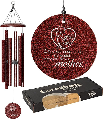Corinthian Bells 36" Mother’s Wind Chime – “Life Doesn’t Come with a Manual, It Comes with a Mother” Engraving – Thoughtful Gift for Mother’s Day, Birthday, or Mom Appreciation