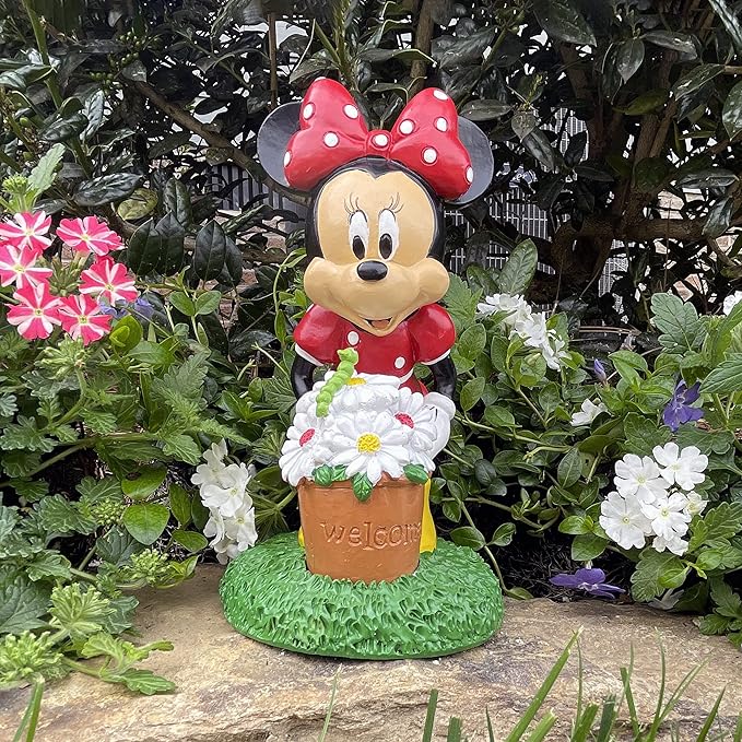 Disney Minnie Mouse with Caterpillar Everyday Outdoor Garden Statue, 8 inches Tall, Officially Licensed Disney Product