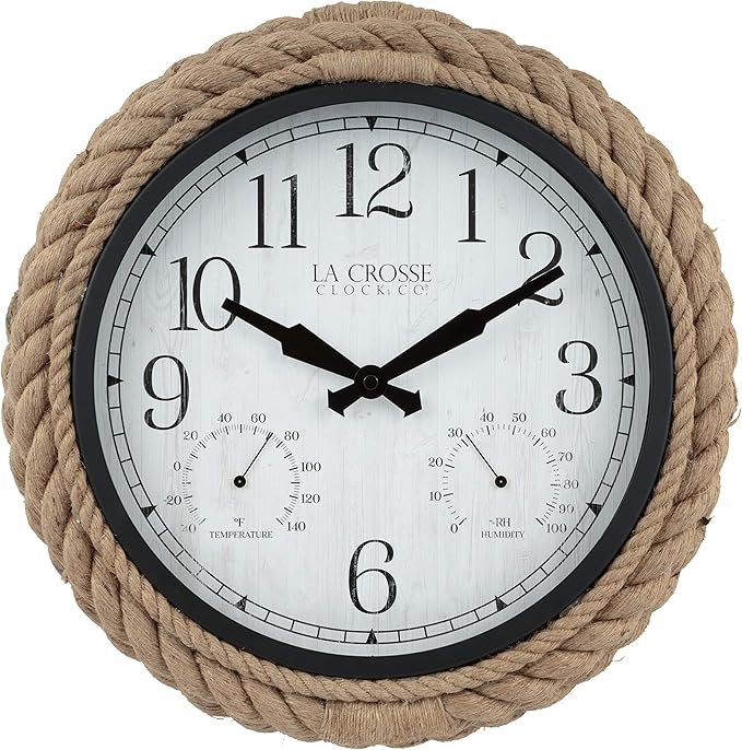 La Crosse Clock 433-3836 14-inch Rowan Indoor/Outdoor Rope Analog Quartz Wall Clock