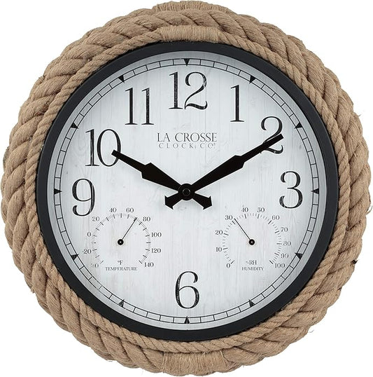 La Crosse Clock 433-3836 14-inch Rowan Indoor/Outdoor Rope Analog Quartz Wall Clock