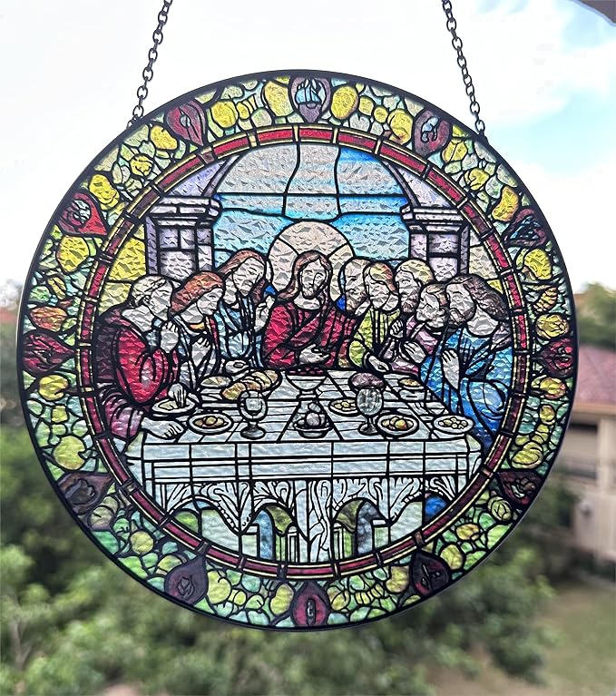 Last Supper Suncatcher Stained Glass - Originally Designed 7.8'' Picture for Dining Room | Last Supper Wall Decor for Last Supper Lovers Stained Glass Window Hanging Painted Glass