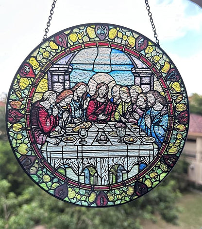 Last Supper Suncatcher Stained Glass - Originally Designed 7.8'' Picture for Dining Room | Last Supper Wall Decor for Last Supper Lovers Stained Glass Window Hanging Painted Glass
