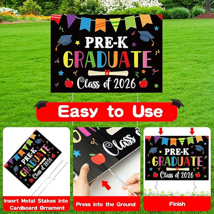 PRE-K Grad Yard Sign - Class of 2026 Preschool Graduate Lawn Sign with Stake School Congrats Graduation Decorations Colorful Graduation Party Favors Supplies Outdoor Photo Booth Props