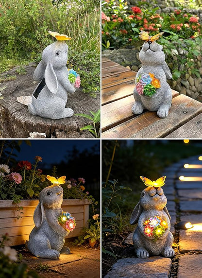 Brightown-Solar-Rabbit-Garden-Decor-Statue with 6 LED Lights, Hand-Painted Resin, IP65 Waterproof Outdoor Decor for Patio, Lawn & Yard Decorations, Unique Mothers Day Gifts for Mom Women