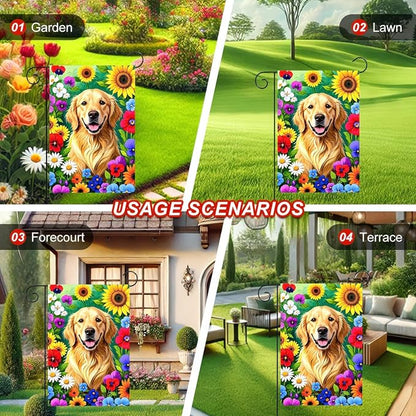 BlissYard Spring Garden Flag Double Sided 12x18 Inch Cute Golden Retriever Seasonal Welcome Small Flags For Outside Outdoor Decor Yard Farmhouse Holiday Spring Summer Decorations Yard Flags
