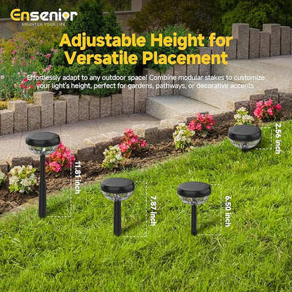 Ensenior Solar Pathway Lights IP65 Waterproof, RGB Color Changing & 6500K Cool White, 8-16Hr Runtime, Flower Pattern Garden Lights for Walkway Porch Yard - 8 Pack