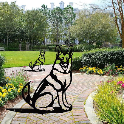 Metal Dog Garden Statue - Outdoor Yard Art Decoration - Black Silhouette - Garden Stakes for Yard Garden Lawn