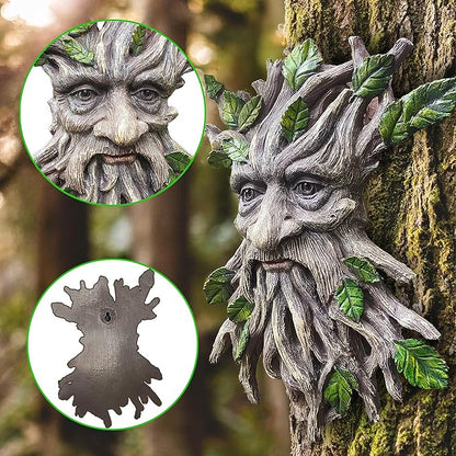 Teaeeno Charming Tree Face Garden Decor, Whimsical Old for Man Resin Statue with Foliage Features, Large Outdoor Tree Hugger for Yard Art, Root Detail, Trees Decorations Outdoor Wallmounted Statue