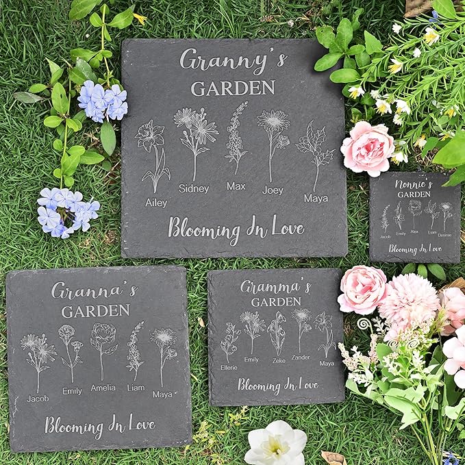 Personalized Garden Stone, Custom Birth Month Flower, Mothers Day Presents, Granny Gifts, Gifts for Mom