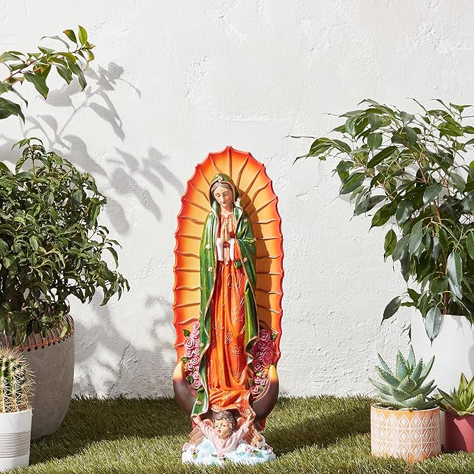 Design Toscano Virgin of Guadalupe Religious Indoor/Outdoor Garden Decor Statue, Medium 23 Inch Tall, Cast Stone Resin, Full Color Painted Finish