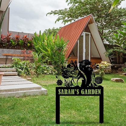 Personalized Squirrel Metal Garden Stake Sign, Custom Animal Themed Garden Metal Stake, Customized Garden Signs Decorative Outdoor, Farmhouse Yard Art, Flower Bed Decor, Gift for Gardener